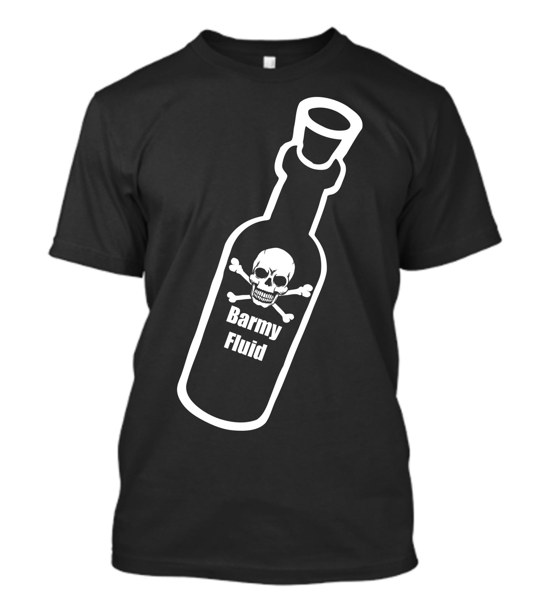 Mr Jolly Lives Next Door Barmy Fluid Skull And Crossbones Bottle T-Shirt