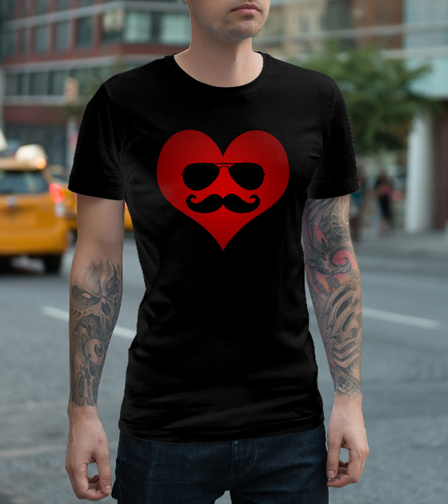 Mustache Heart with Sunglasses Valentine's Day T-Shirt