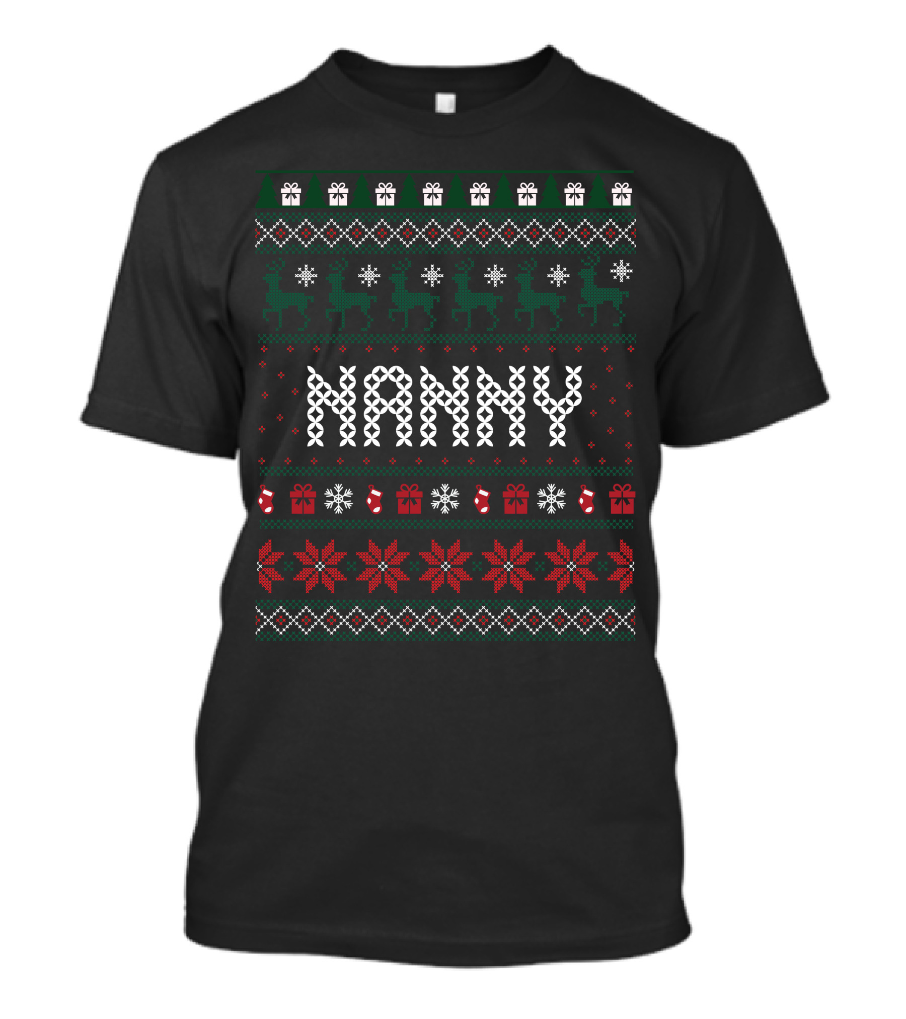 Nanny Ugly Christmas Sweater Pattern With Reindeer And Snowflakes T-Shirt