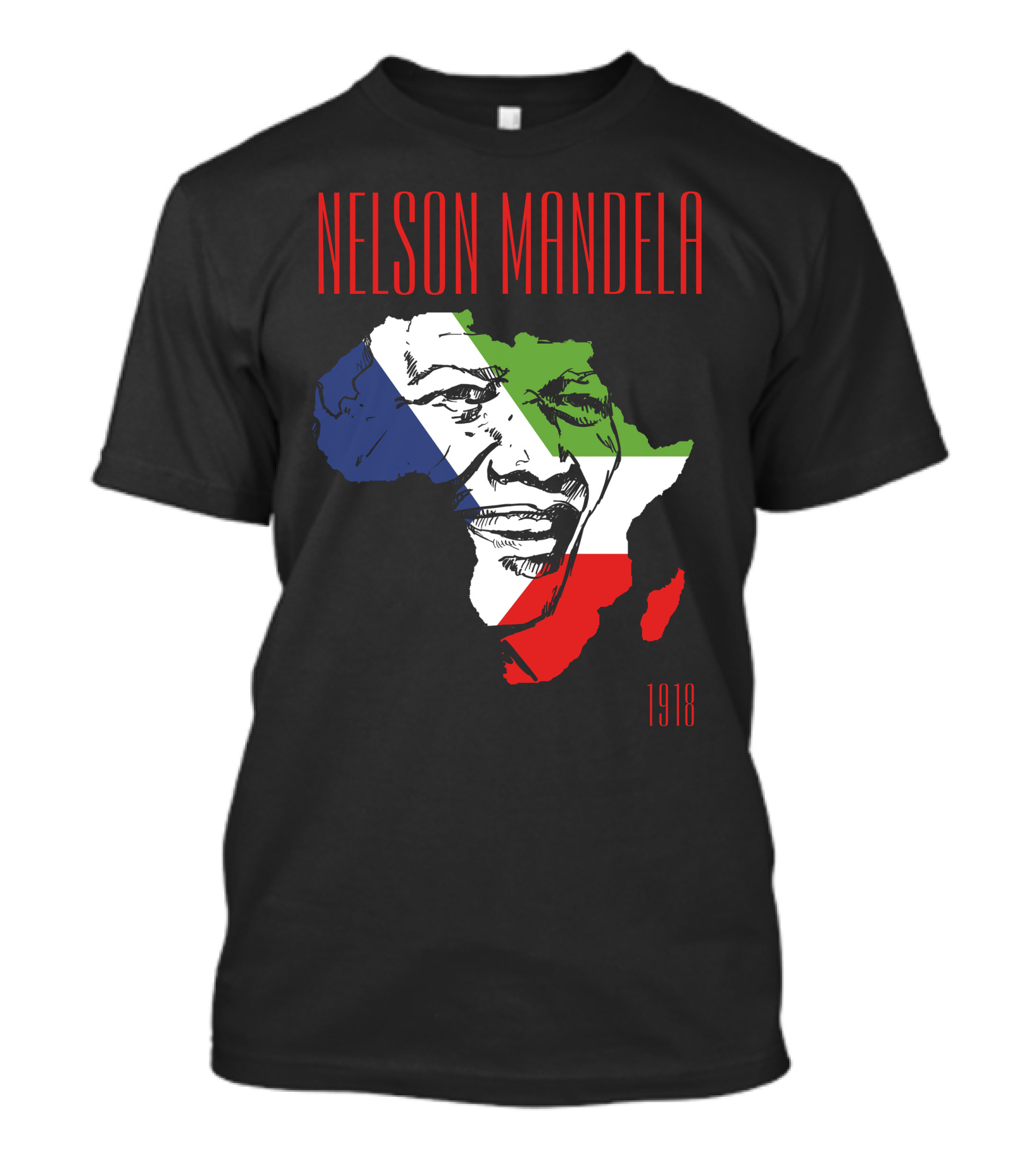 NELSON MANDELA 1918 Africa Face Outline Red Green Blue White T-Shirt