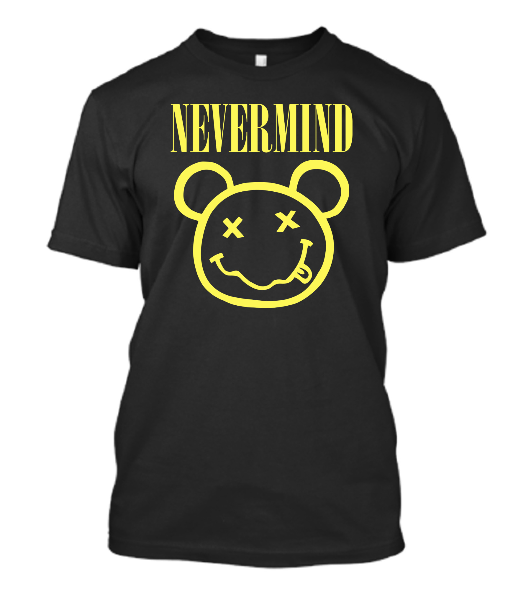 NEVERMIND Smiley Face Bear X Eyes Tongue Out T-Shirt