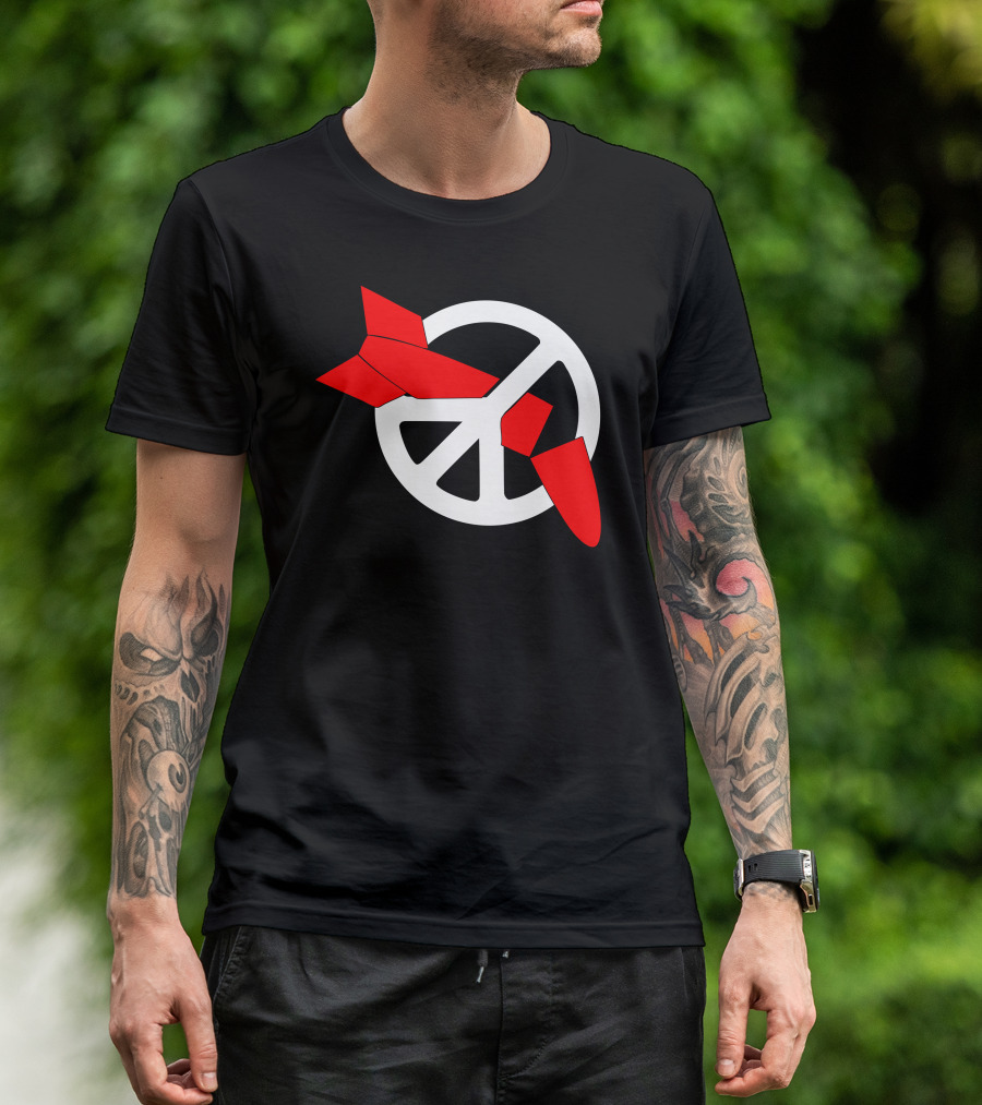 Peace Symbol With Red Bomb Nuclear Disarmament War Peace T-Shirt
