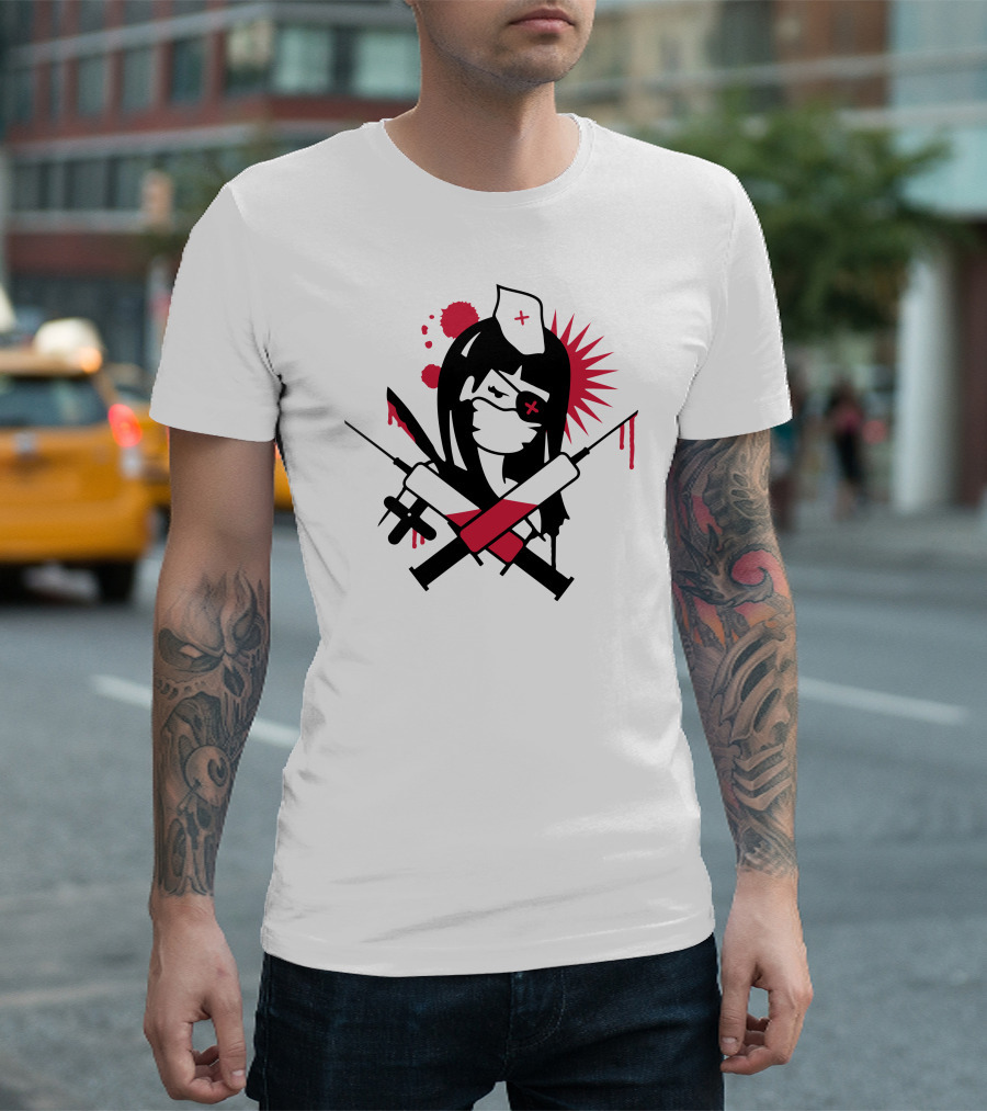 Blood Splatter Nurse Crossed Syringes Dark Action Nurse T-Shirt