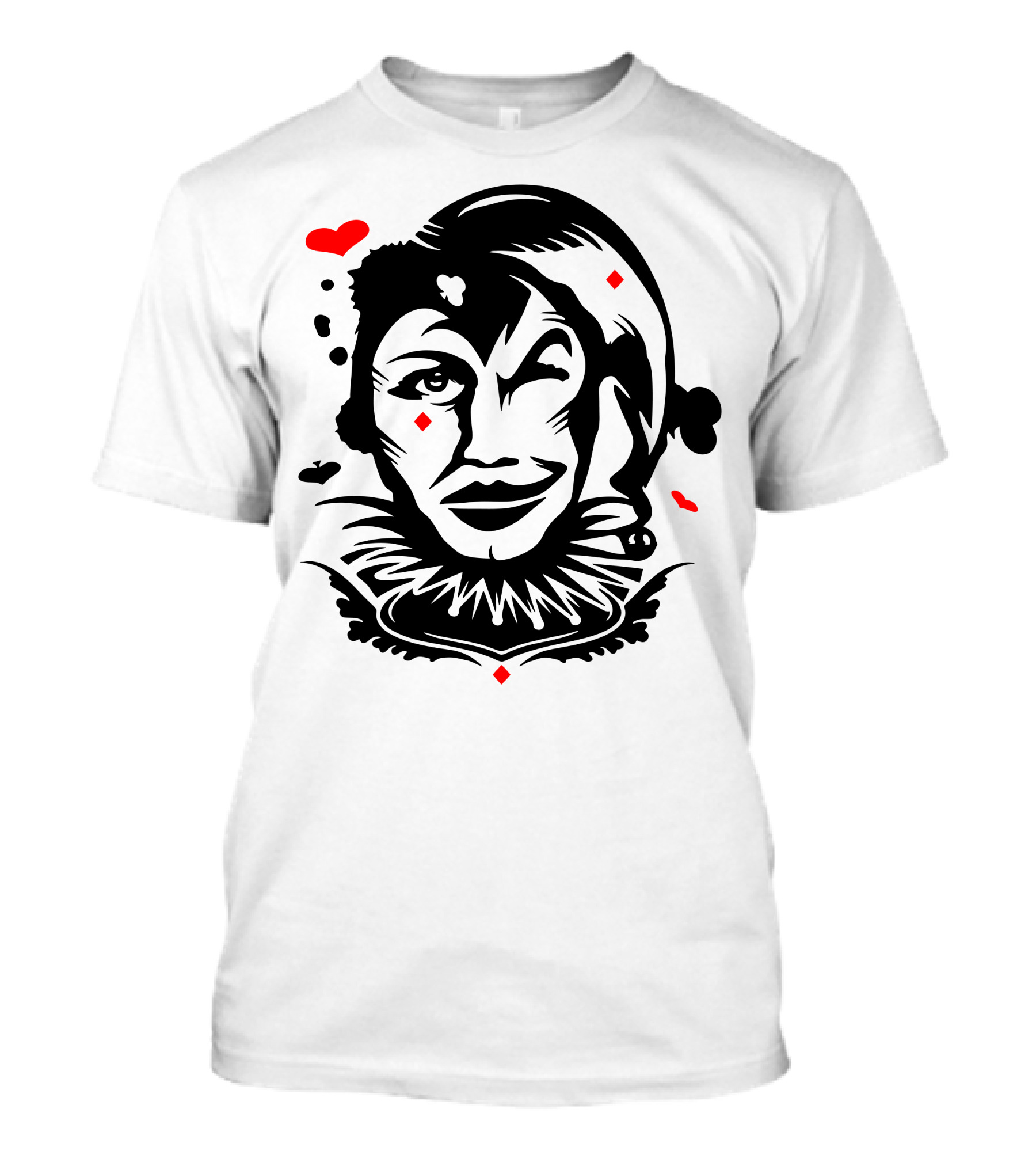 Joker Face Playing Card Red Diamond Accents T-Shirt