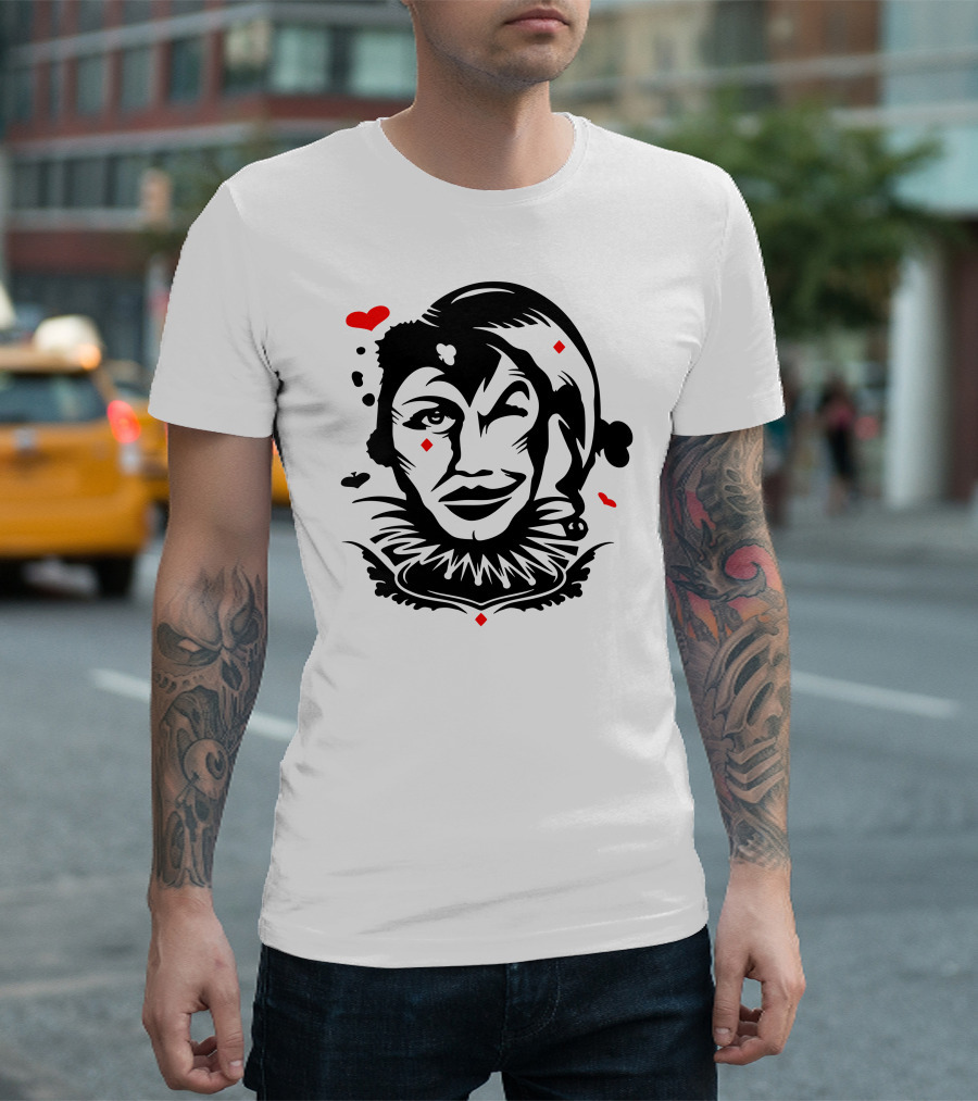 Joker Face Playing Card Red Diamond Accents T-Shirt