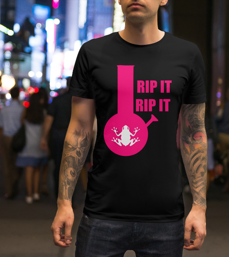 Rip It Rip It Frog On Pink Bong T-Shirt