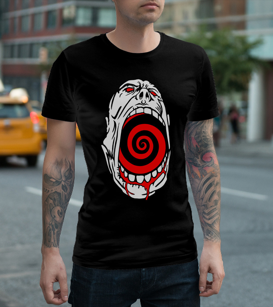 Screaming Face Swirling Red Spiral Mouth T-Shirt
