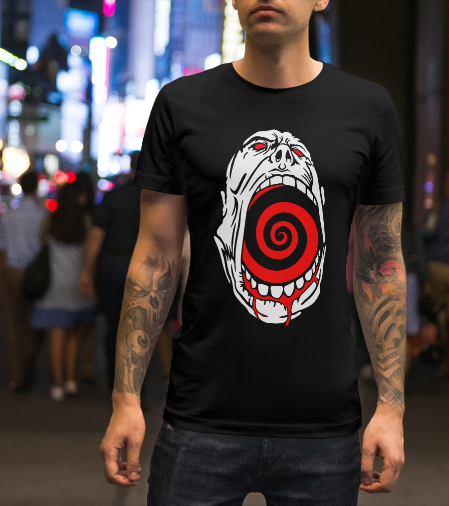 Screaming Face Swirling Red Spiral Mouth T-Shirt