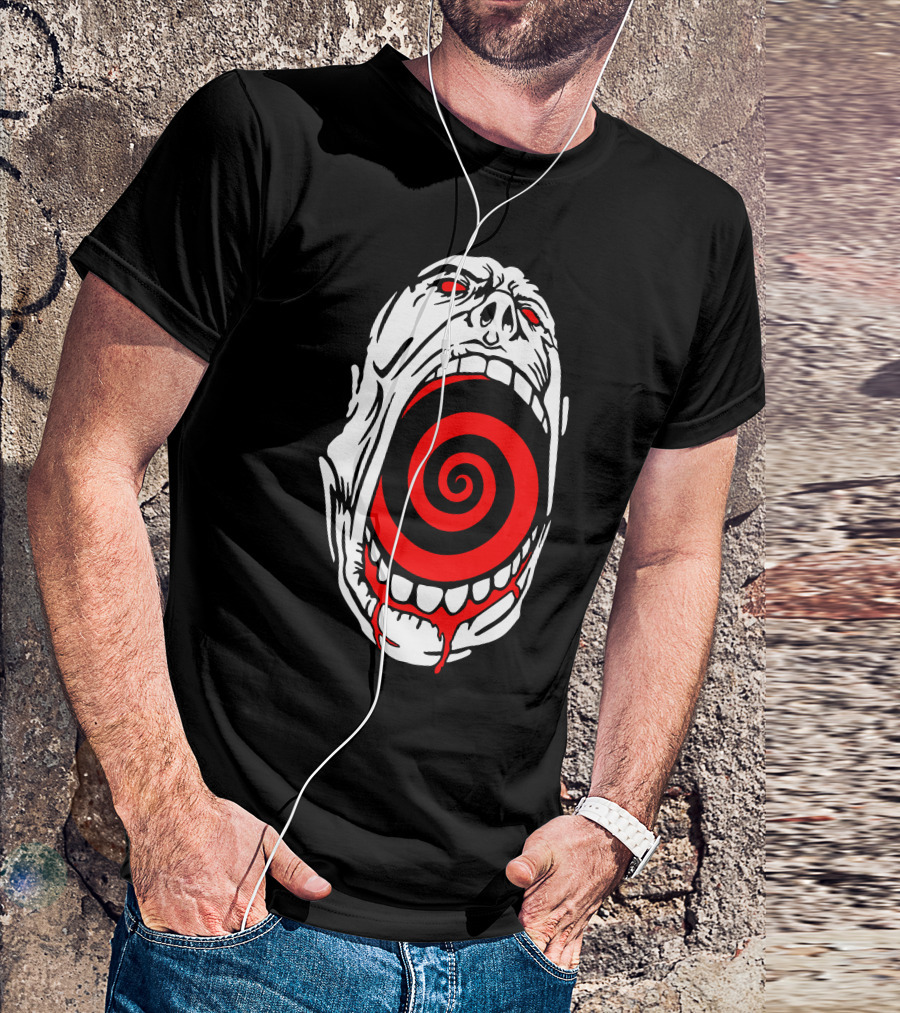 Screaming Face Swirling Red Spiral Mouth T-Shirt