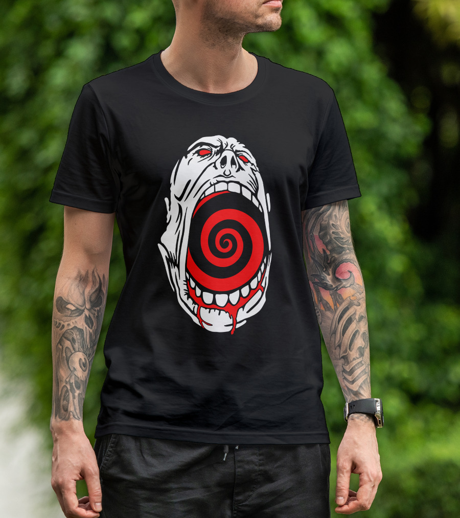Screaming Face Swirling Red Spiral Mouth T-Shirt