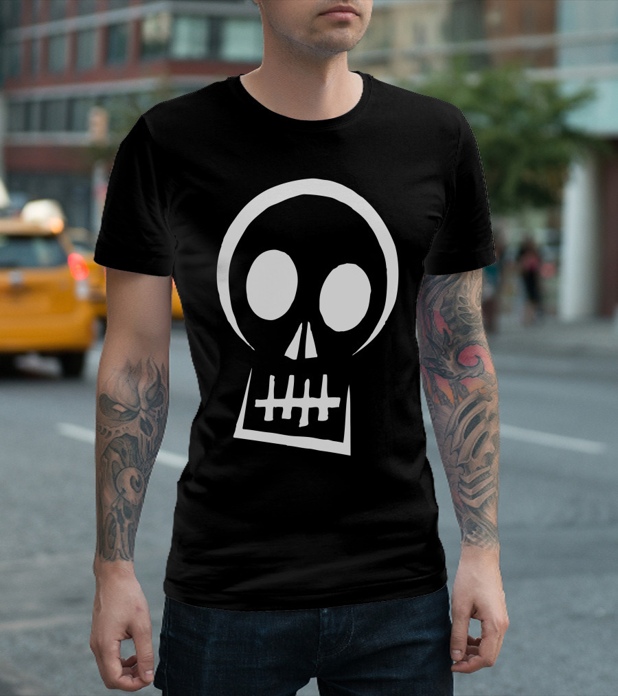 Simple Skull Bold White Outline T-Shirt