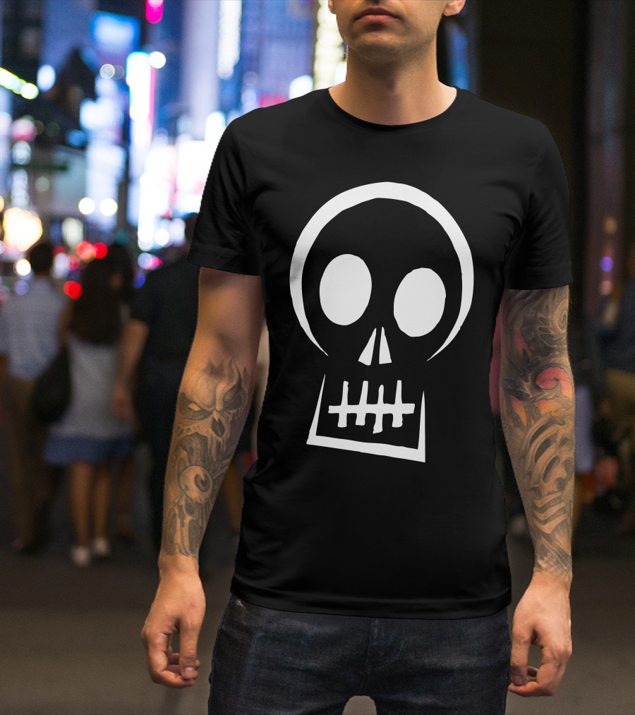 Simple Skull Bold White Outline T-Shirt