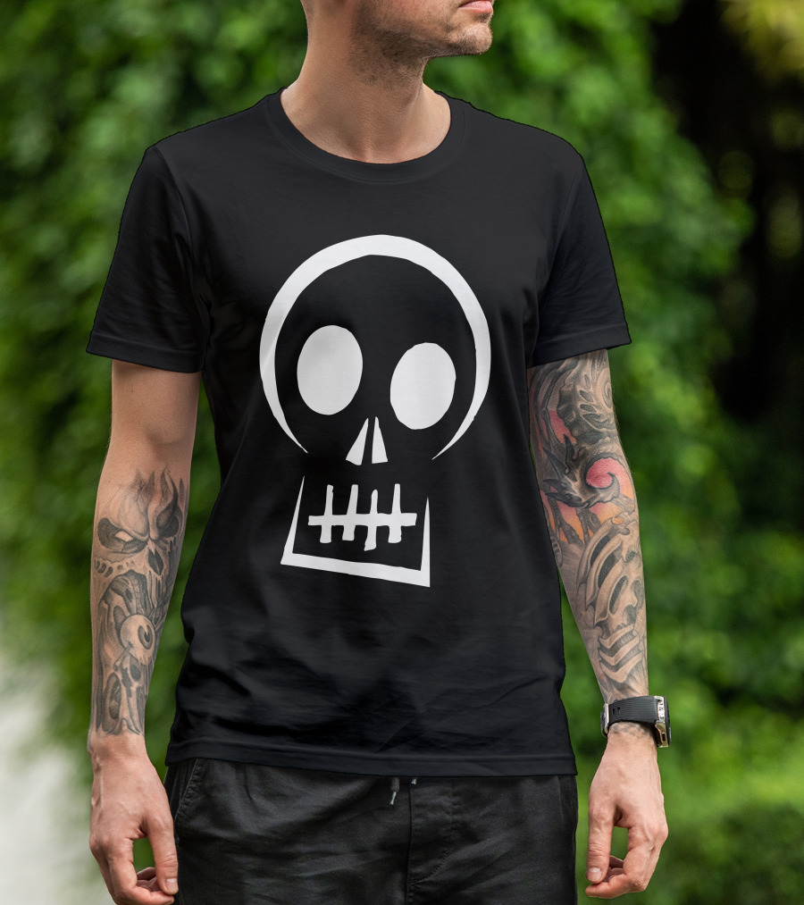 Simple Skull Bold White Outline T-Shirt