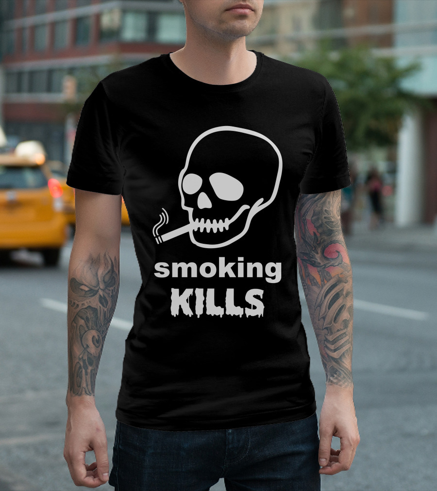 Smoking Kills Skull With Cigarette Warning T-Shirt