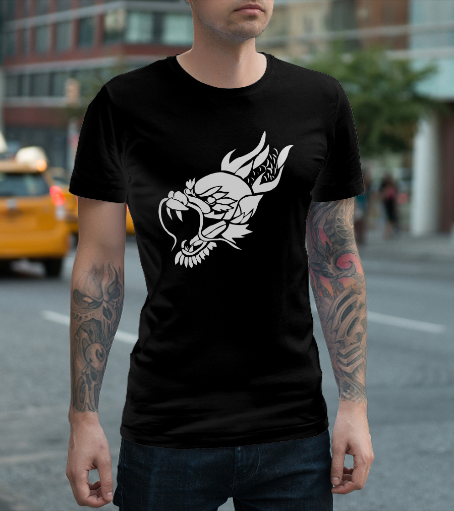 Snarling Dragon Head Icon Monochrome T-Shirt
