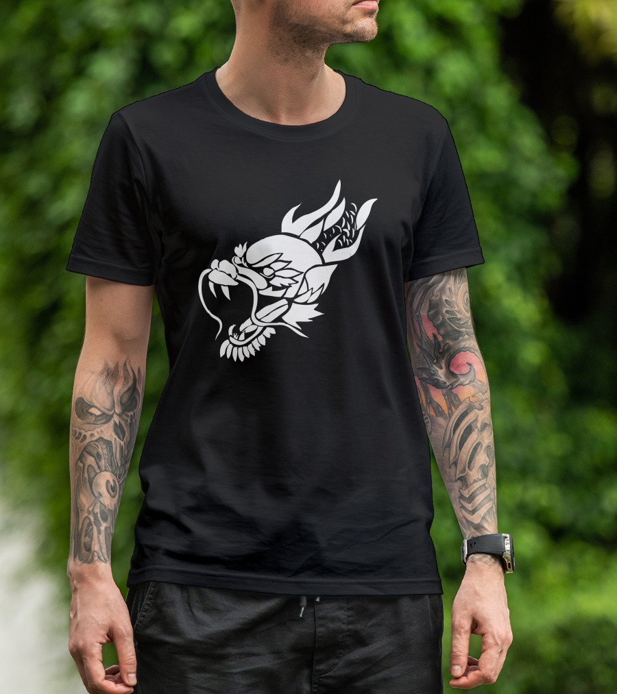 Snarling Dragon Head Icon Monochrome T-Shirt
