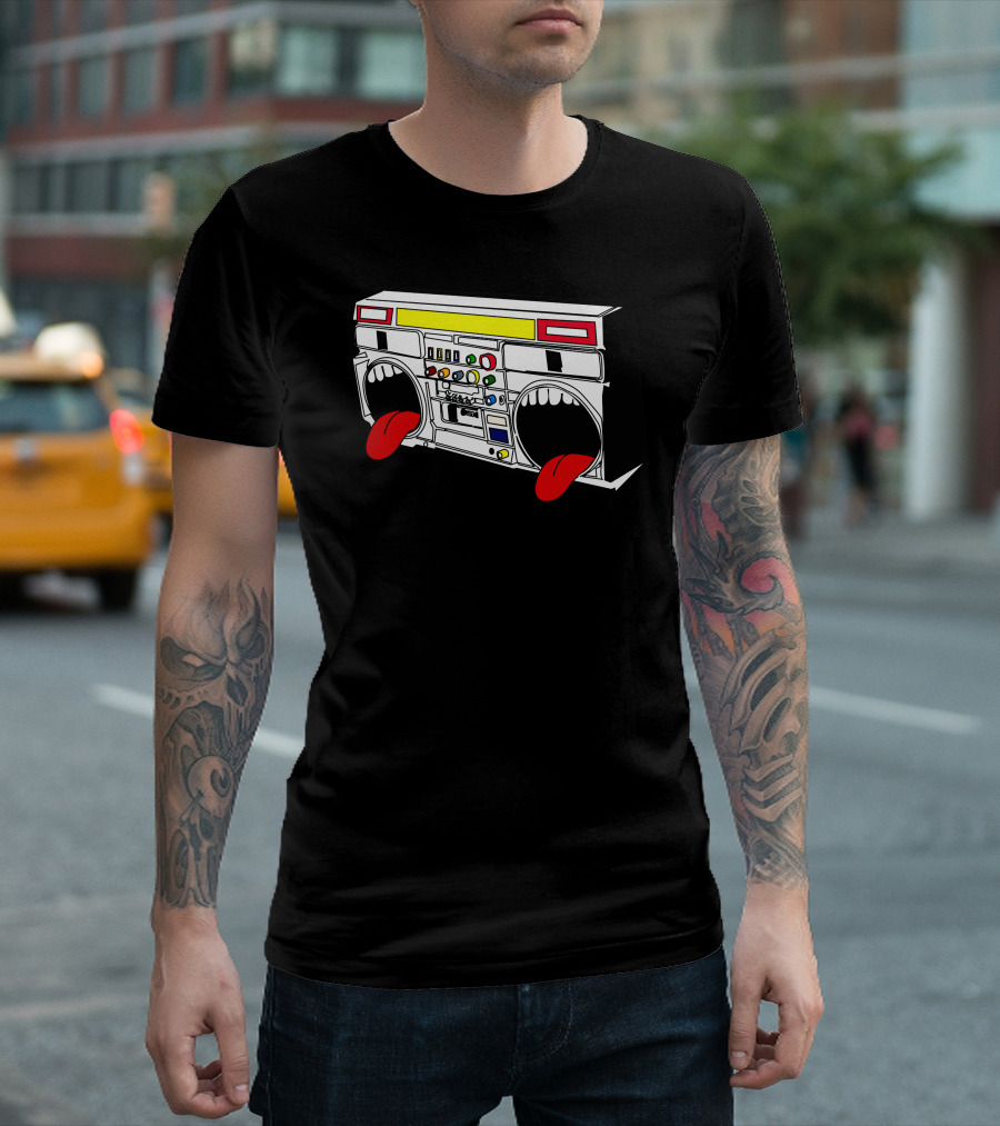 Speedy Loud Retro Boombox with Red Tongues T-Shirt