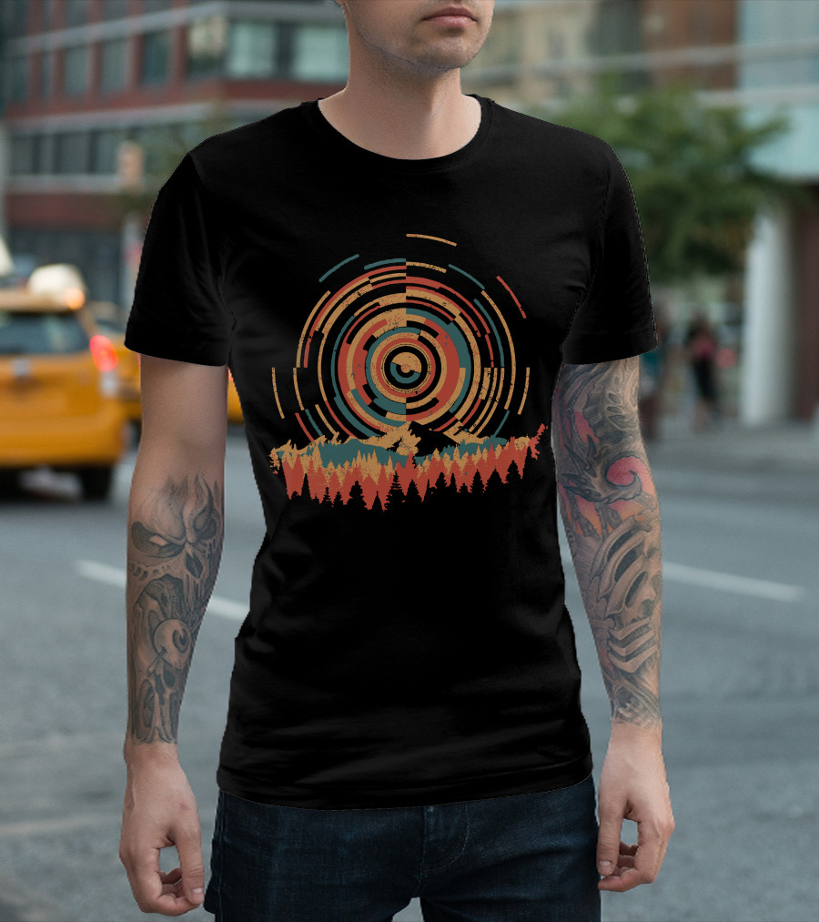 The Geometry Of Sunrise Rings Over Forest T-Shirt