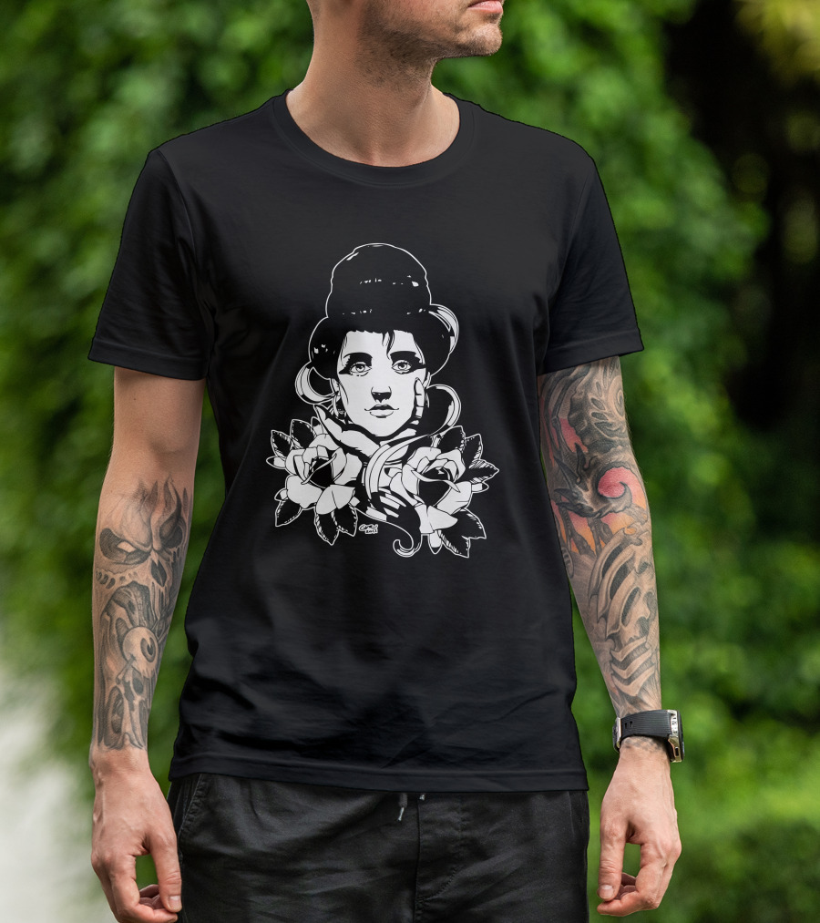 The Girl With The Roses Portrait With Floral Hair And Leaves T-Shirt