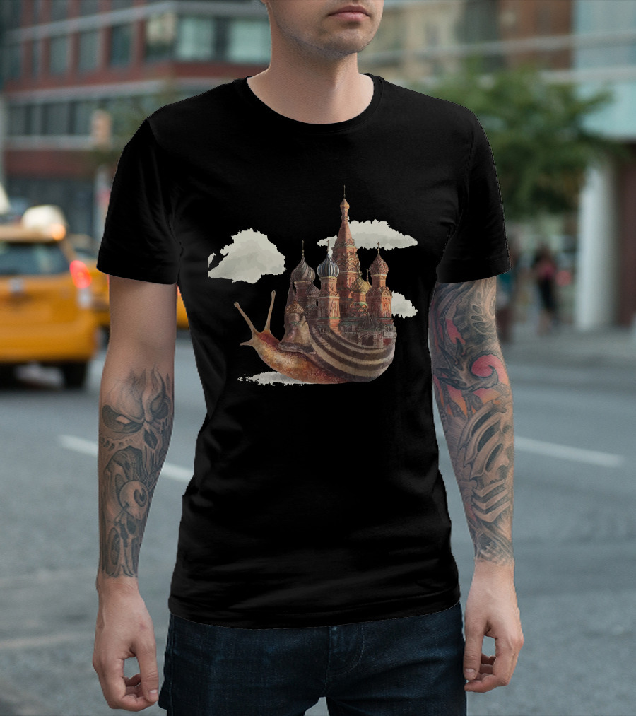 The Snail With St. Basil's Cathedral And Clouds T-Shirt