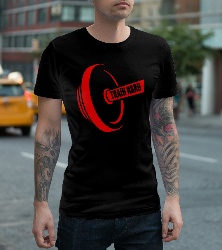 Train Hard Red Dumbbell Graphic Fitness Motivation T-Shirt