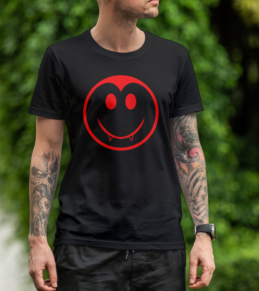 Vampire Smiley Face Red Fang Emojis T-Shirt