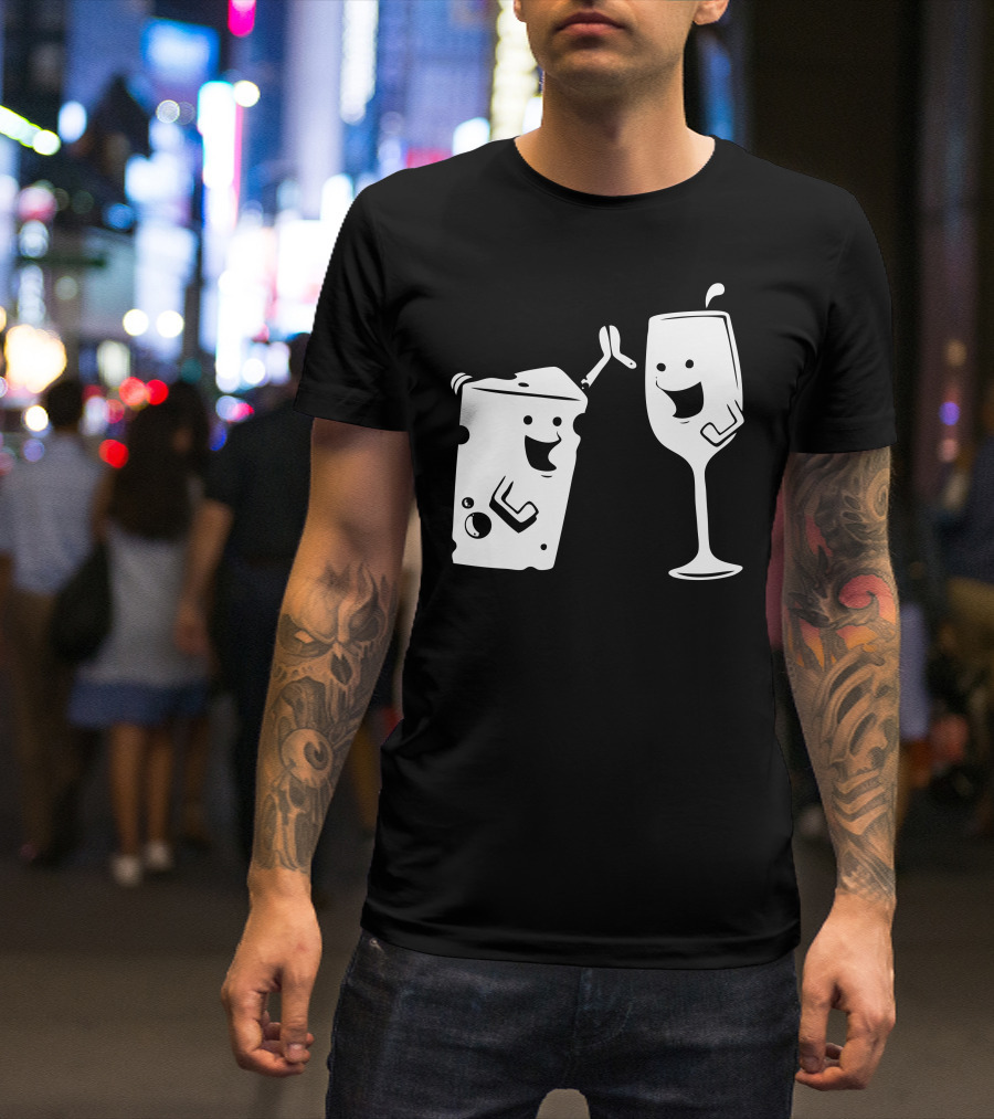Wine And Cheese Toasting With Joyful Expressions T-Shirt