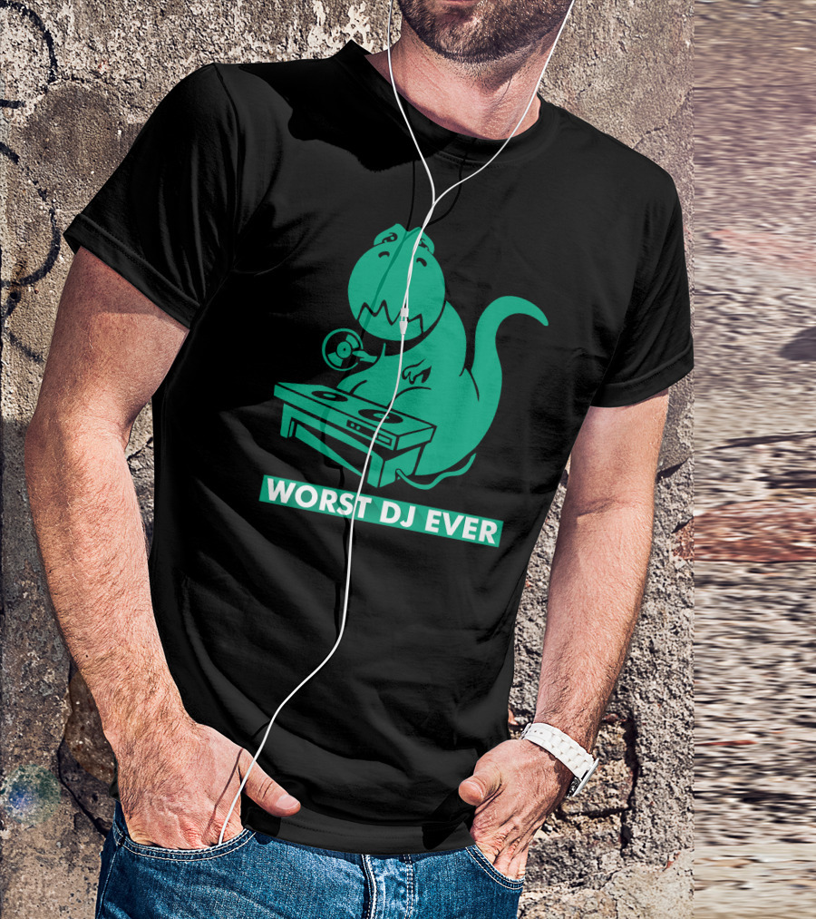 Worst DJ Ever Dinosaur Mixing On Turntables T-Shirt