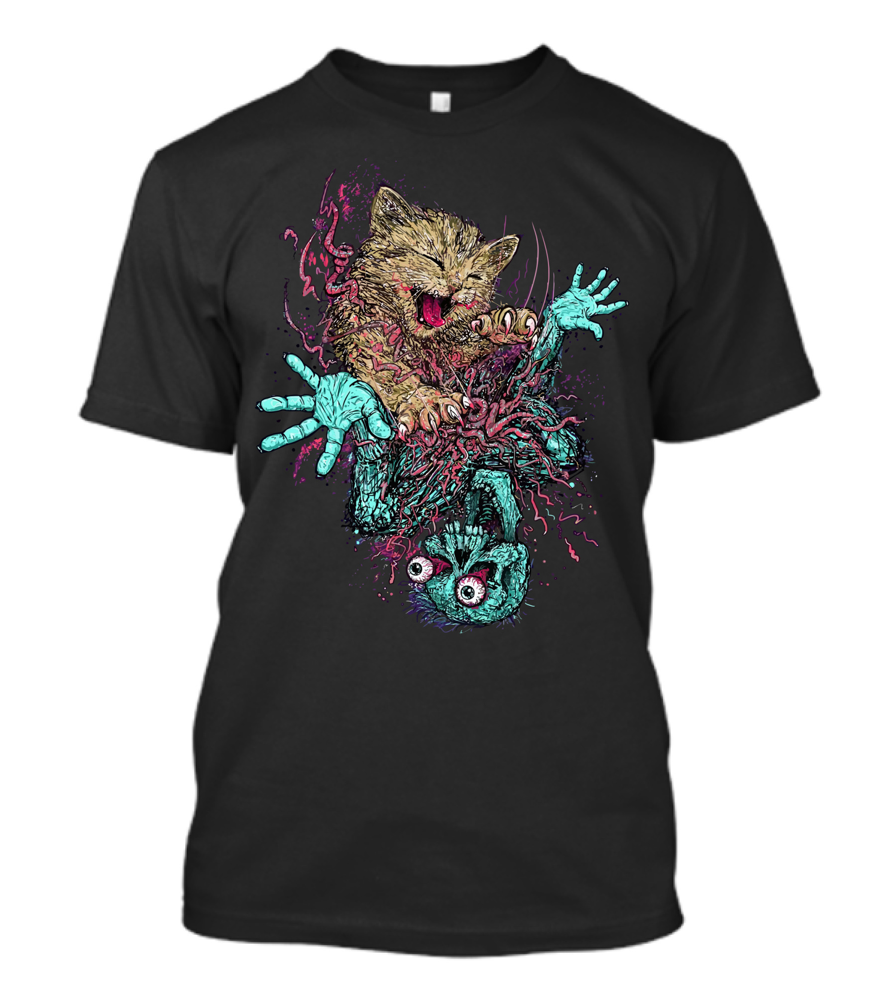 Zombie Nomz Cat Attacks Undead Creature With Worms T-Shirt