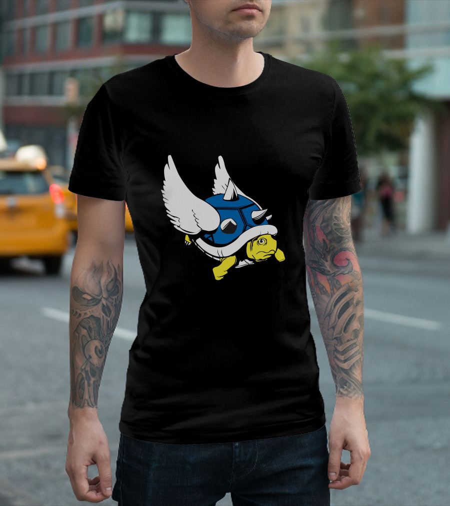Mario Kart Blue Shell With Wings And Yellow Turtle T-Shirt