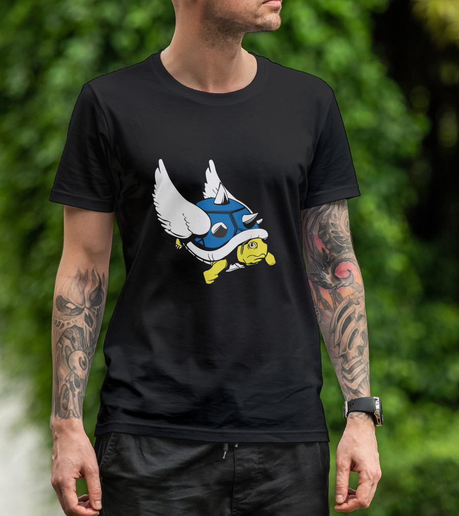 Mario Kart Blue Shell With Wings And Yellow Turtle T-Shirt
