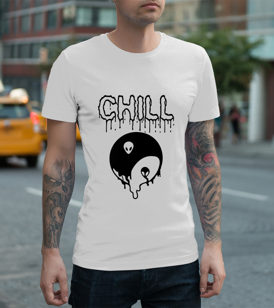 Chill Alien Yin Yang Dripping T-Shirt