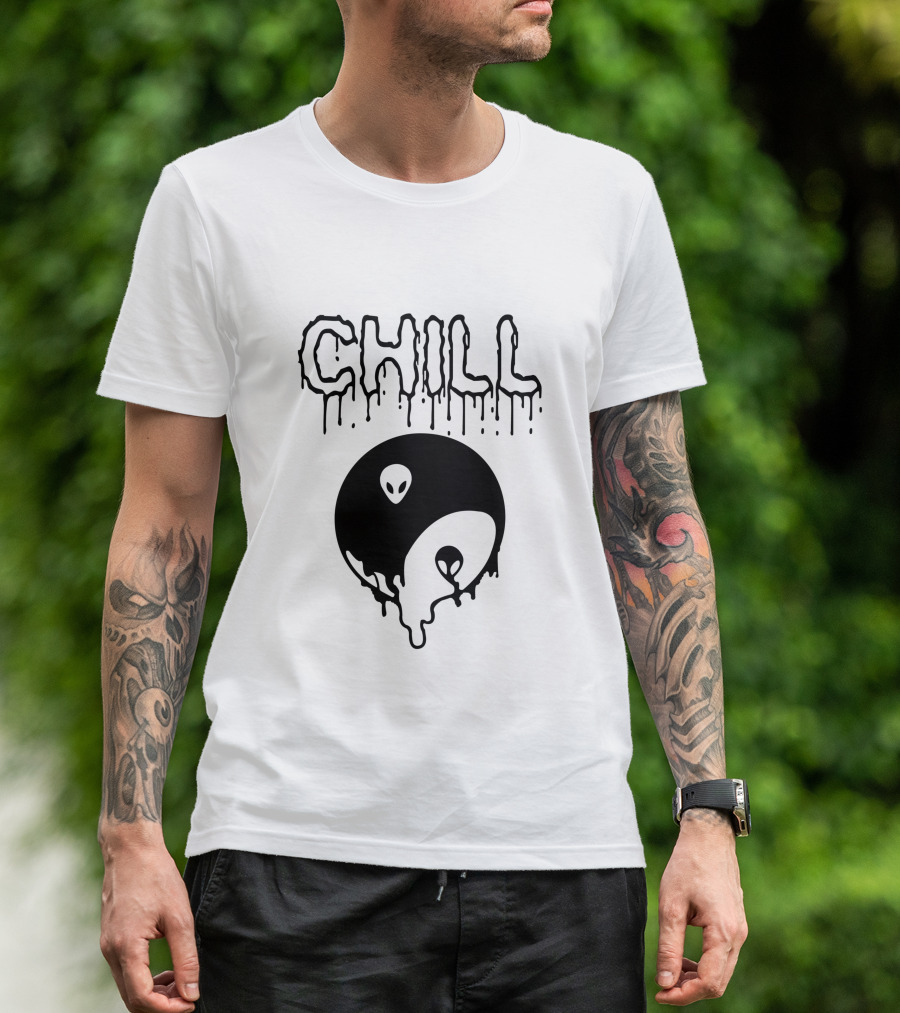 Chill Alien Yin Yang Dripping T-Shirt