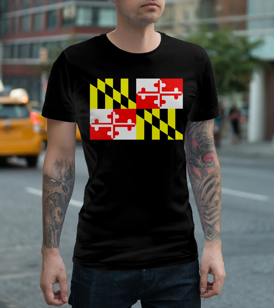 Maryland Flag Black And Gold Red Cross T-Shirt