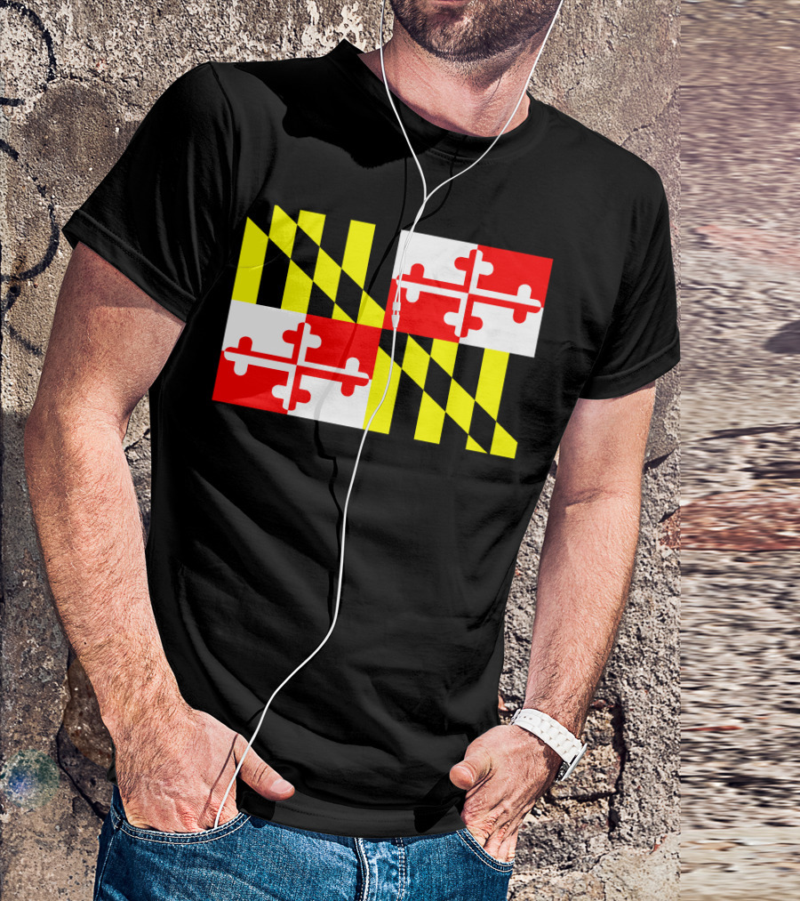 Maryland Flag Black And Gold Red Cross T-Shirt