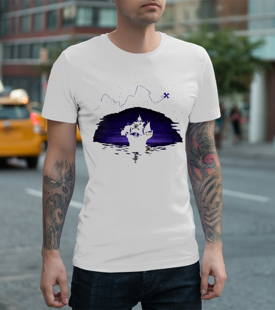 Pirate Ship Under Starry Constellations Night Sky T-Shirt