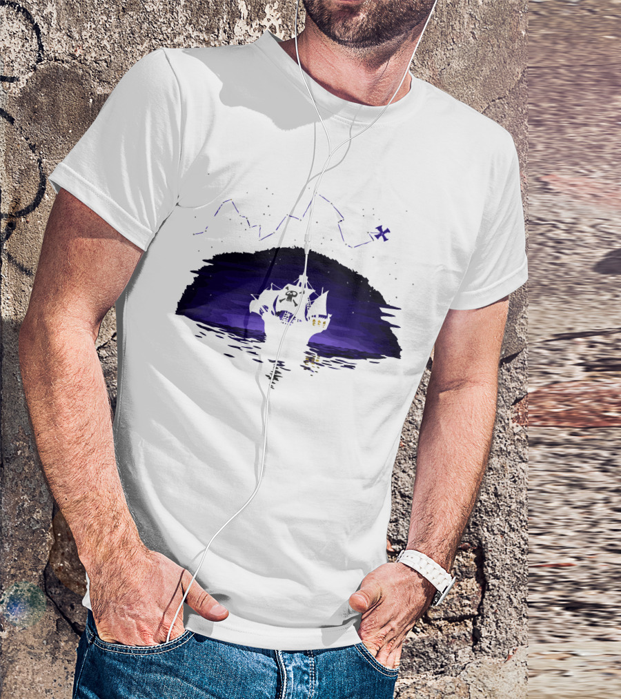 Pirate Ship Under Starry Constellations Night Sky T-Shirt