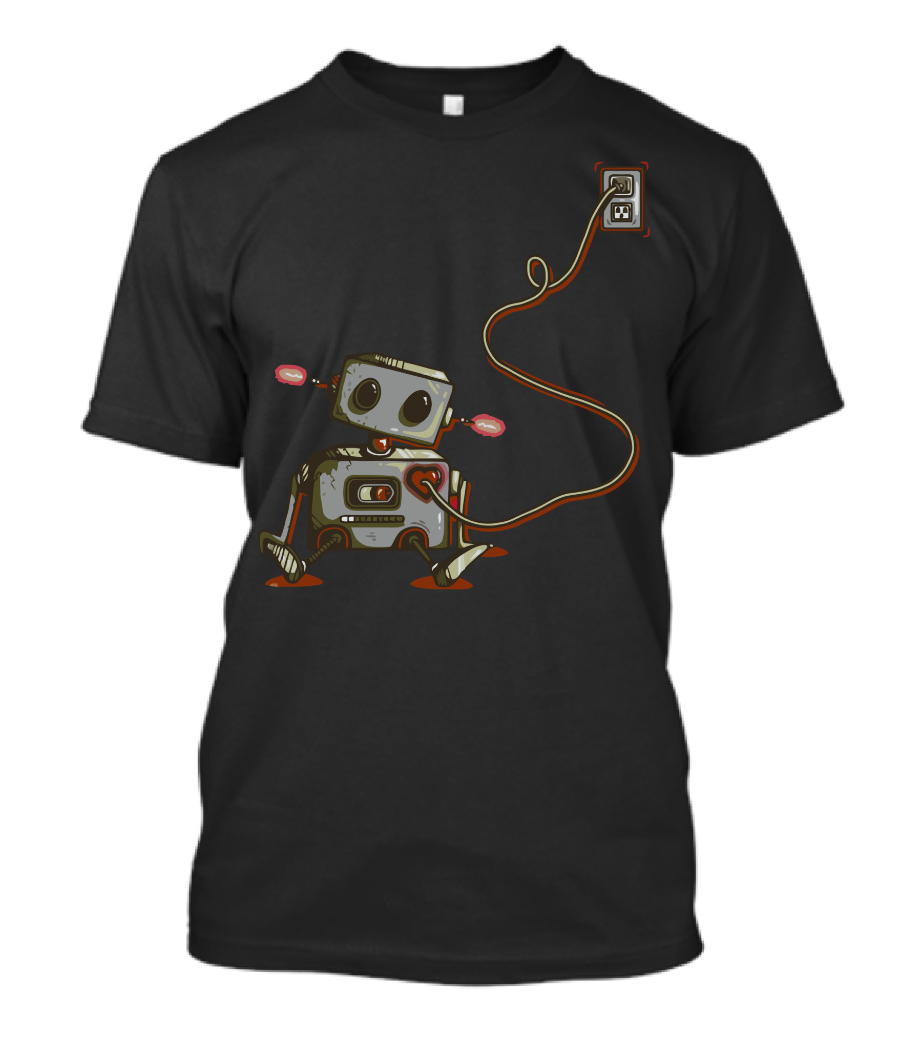 The Heart Goes On Robot With Heart Plugged Into Wall Socket T-Shirt