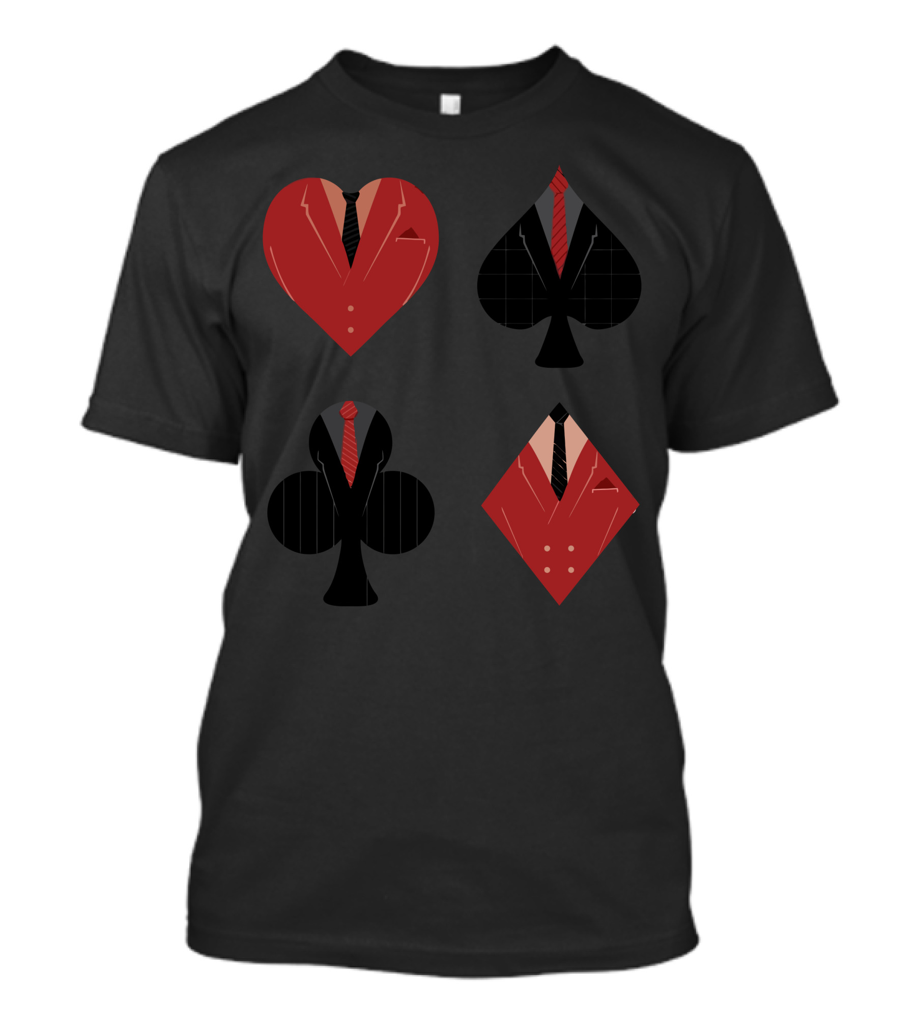 The Suitors Playing Card Suit Symbols Red And Black Tuxedo Ties T-Shirt