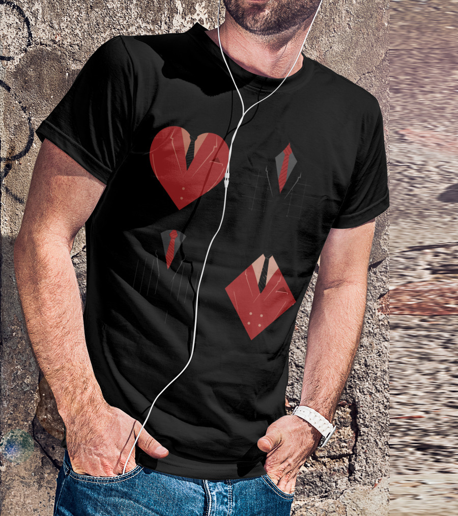 The Suitors Playing Card Suit Symbols Red And Black Tuxedo Ties T-Shirt