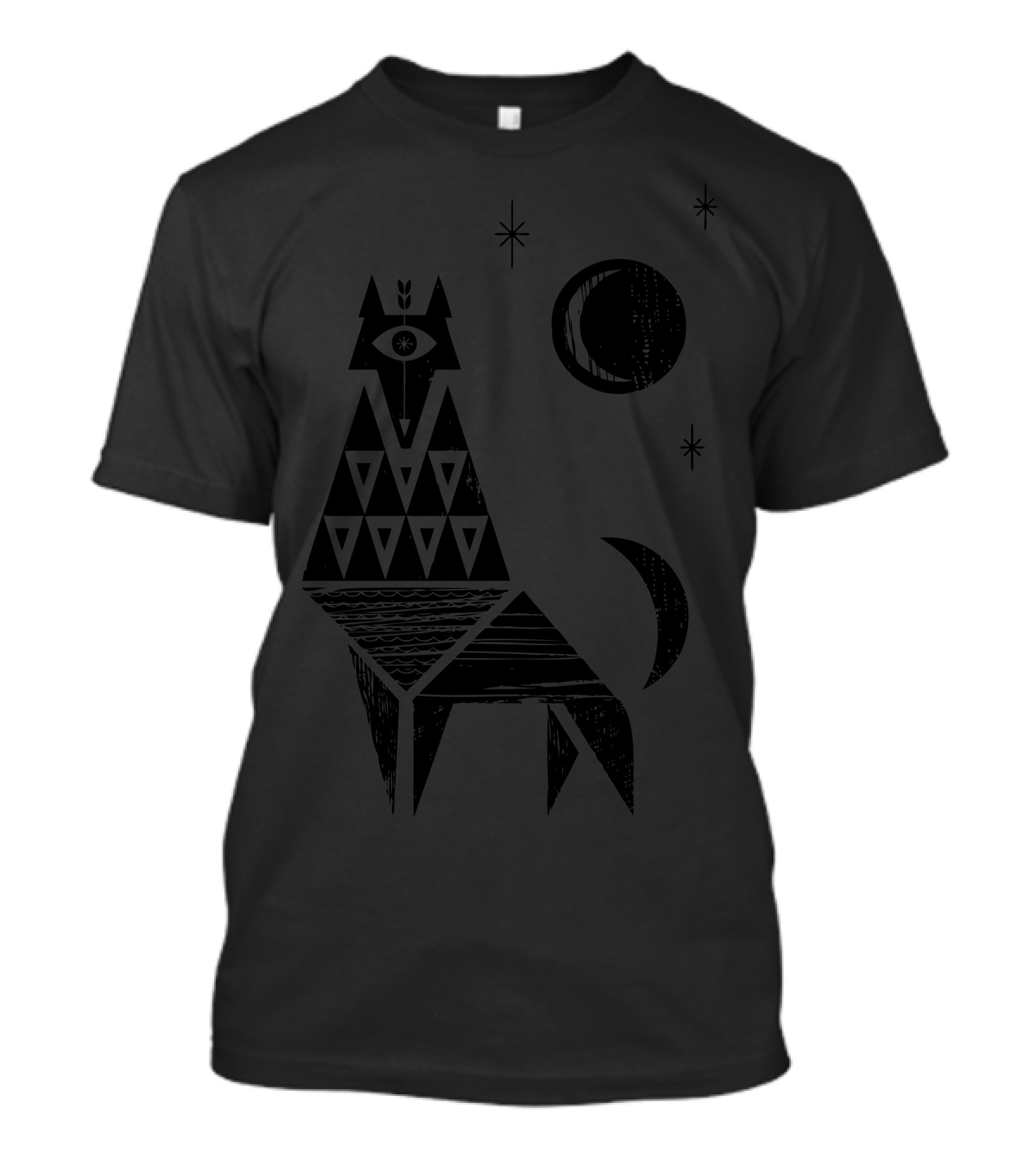 Alpha Wolf Geometric Moon Star Triangles T-Shirt