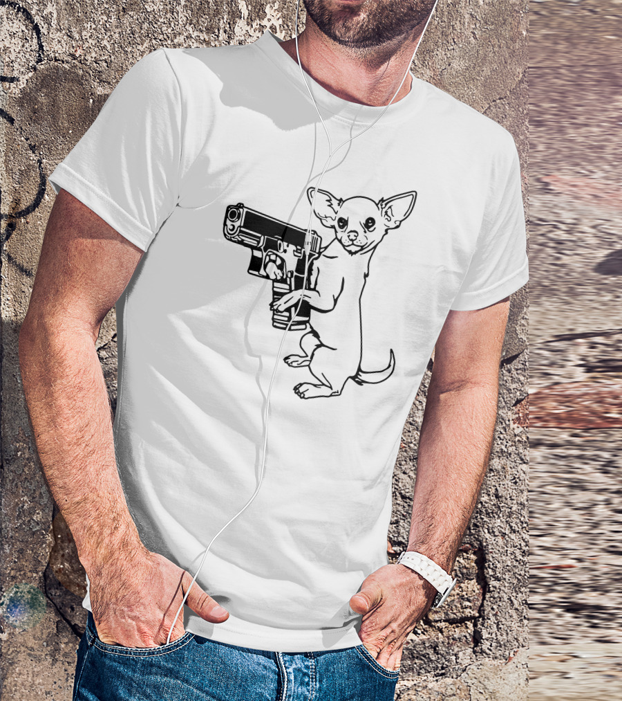 Armed Chihuahua Holding Gun With Playful Pose T-Shirt