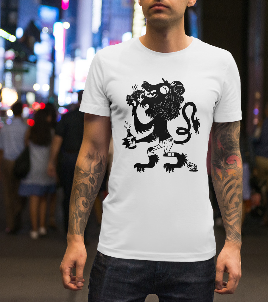 Bro Of Arms Bearded Lion Hybrid Holding Chicken And Beer T-Shirt