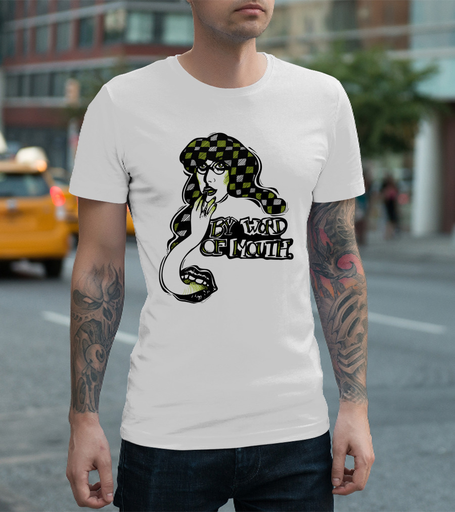By Word Of Mouth Green Checkered Woman With Mysterious Expression T-Shirt