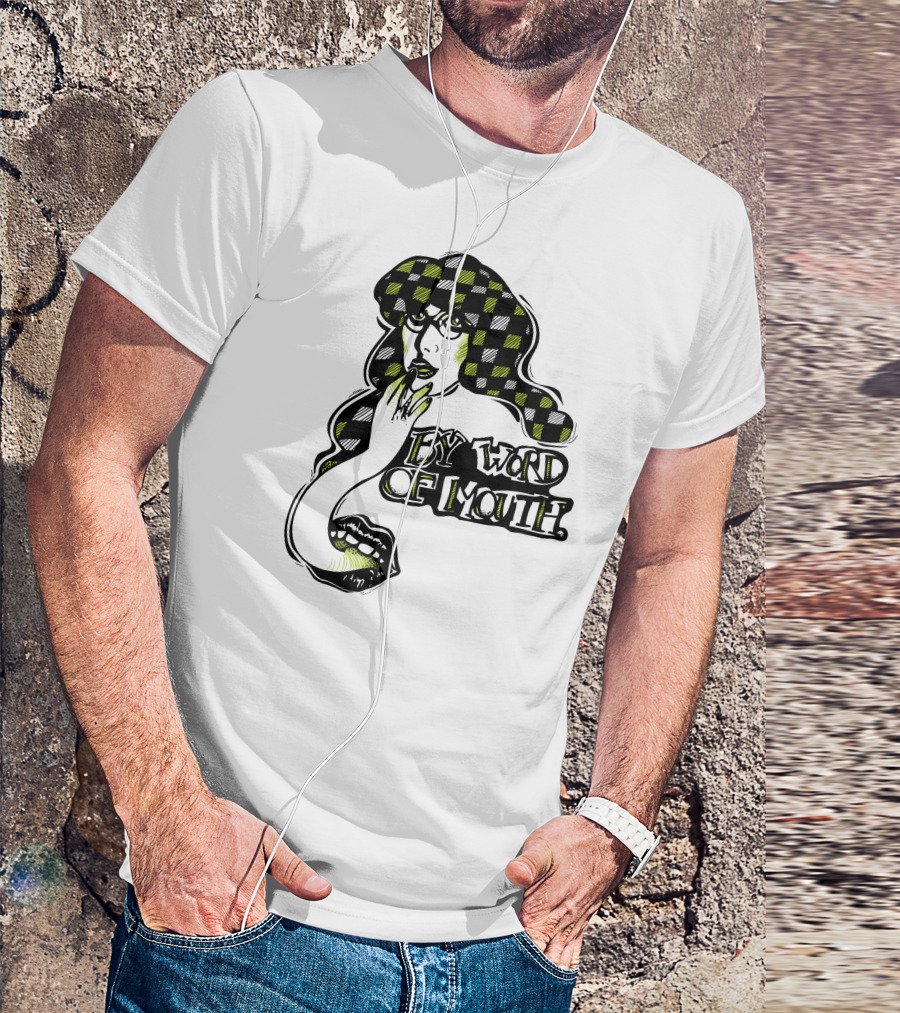 By Word Of Mouth Green Checkered Woman With Mysterious Expression T-Shirt