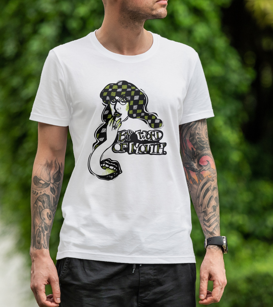 By Word Of Mouth Green Checkered Woman With Mysterious Expression T-Shirt