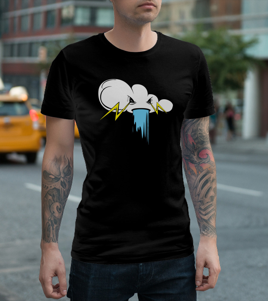 Grumpy Storm Cloud with Lightning and Rainfall T-Shirt
