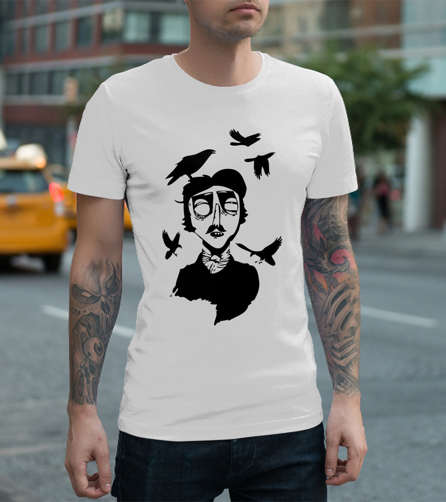Edgar Allan Poe Dark Silhouette with Ravens T-Shirt