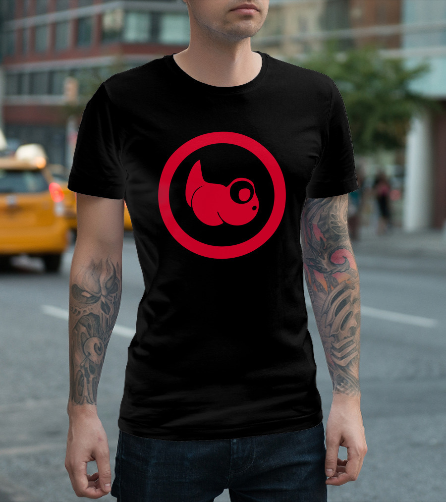 Fishworm Stylized Red Emblem Circle Outline T-Shirt