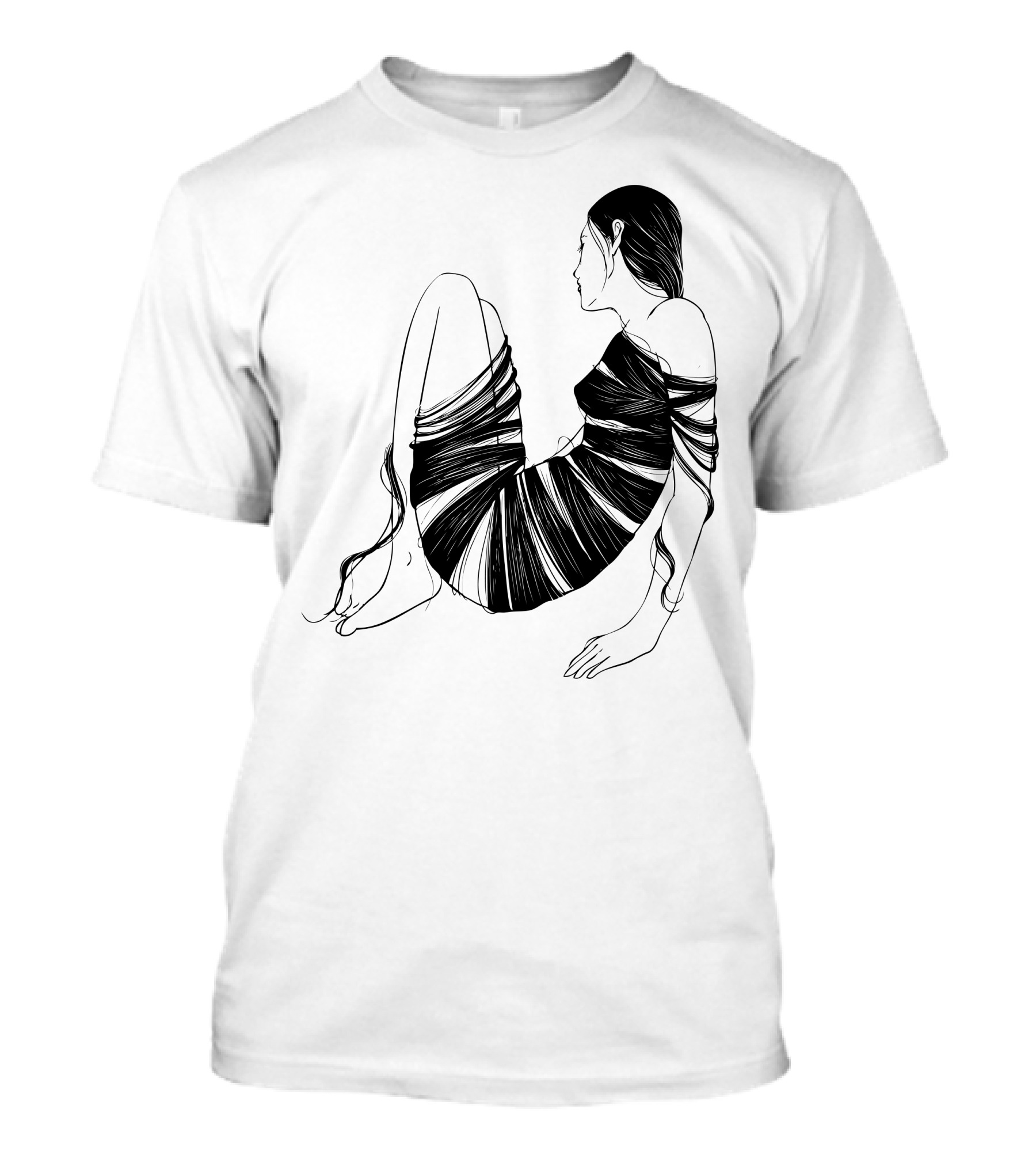 Hair Cloth Wrapped Figure Sitting Profile T-Shirt